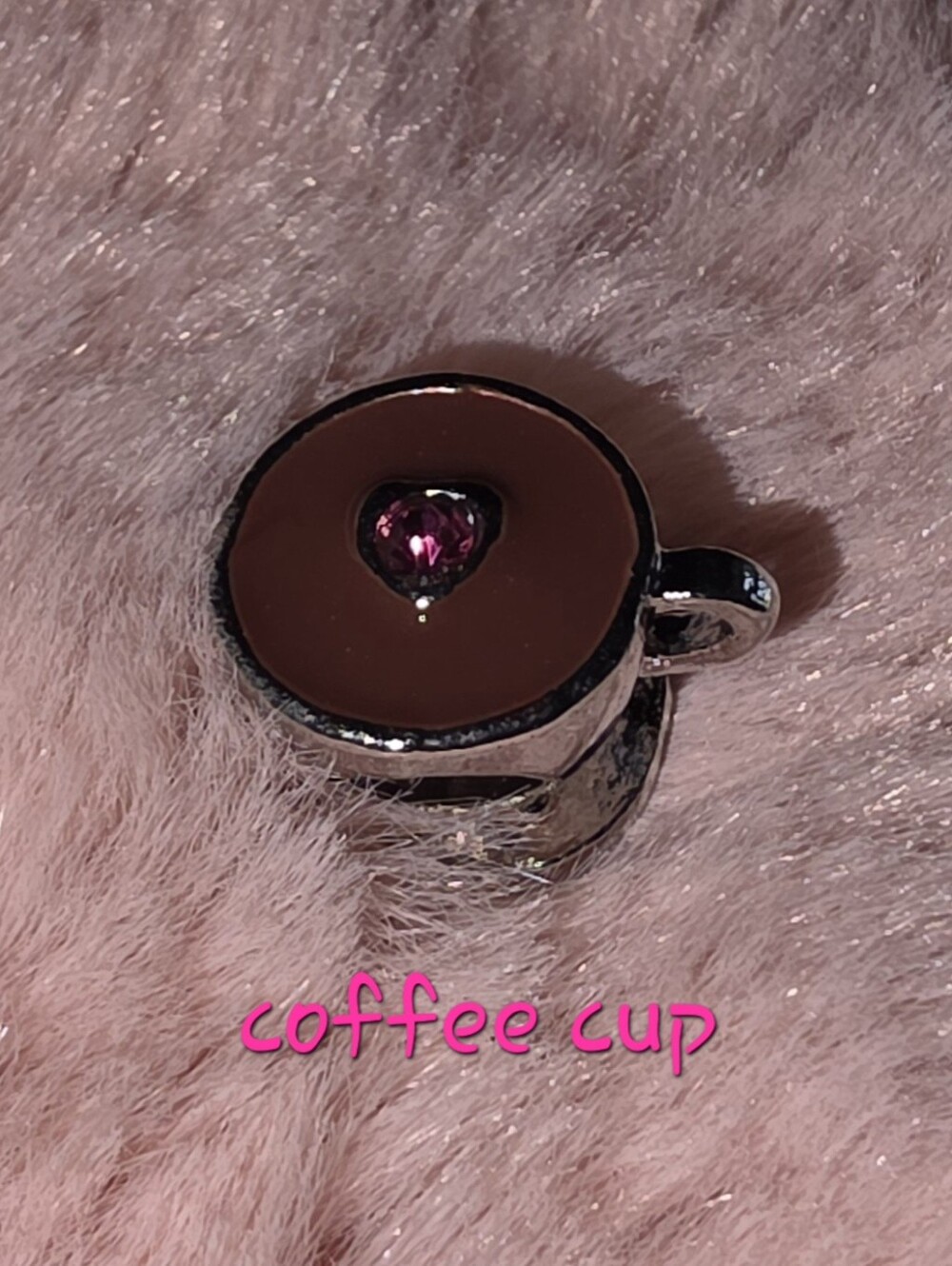 NWOT Pandora-style Bead Coffee Cup With Swarovski Crystal-type Pink Bead Silver